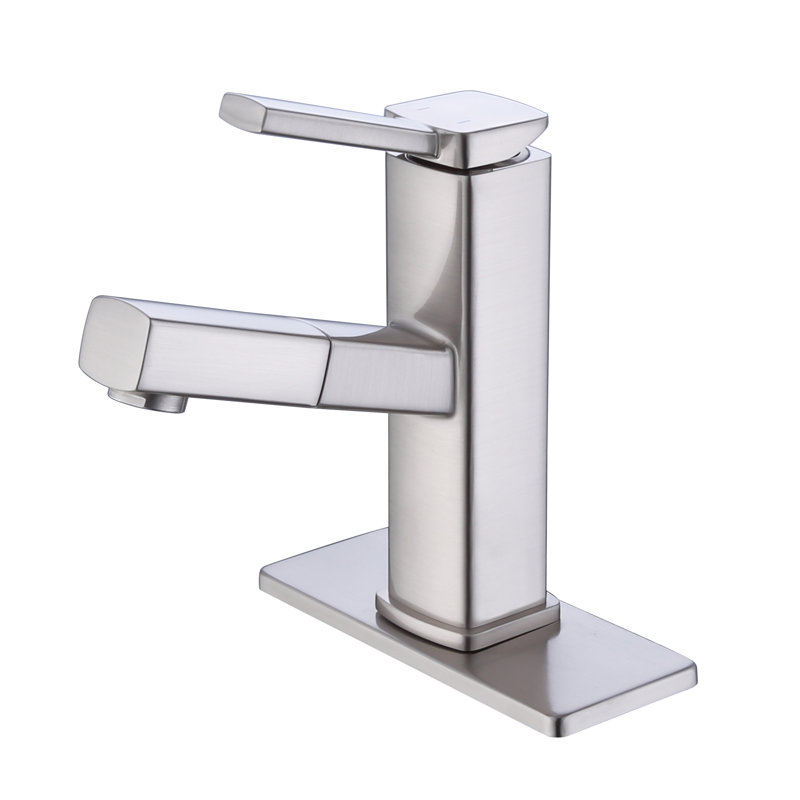 Robinet pour salle de bain à poignée simple, Nickel brossé
