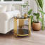 Table de bout ronde en verre, plateau de table en verre trempé noir double couche, table de coin, table d'appoint en acier inoxydable doré pour le salon (table d'appoint de 17,72 po)-1741958484