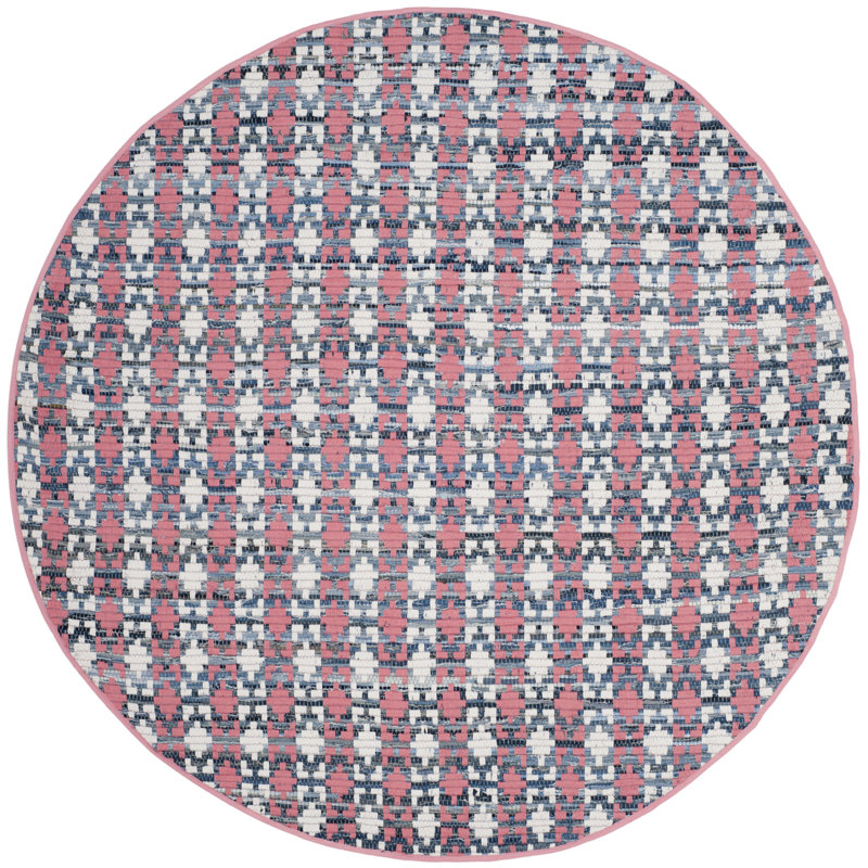 Montauk Hand Woven Cotton Geometric Rug, Round 6'