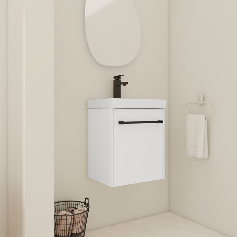 Floating Wall-Mounted Bathroom Vanity with Ceramic Sink, White