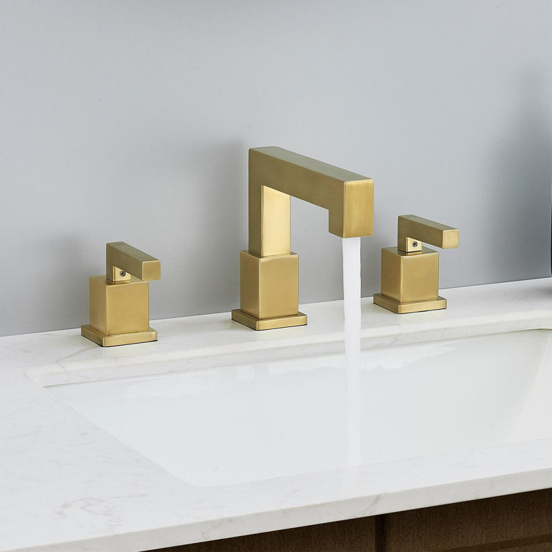 Robinet de salle de bain à large entraxe avec bonde, Or brossé