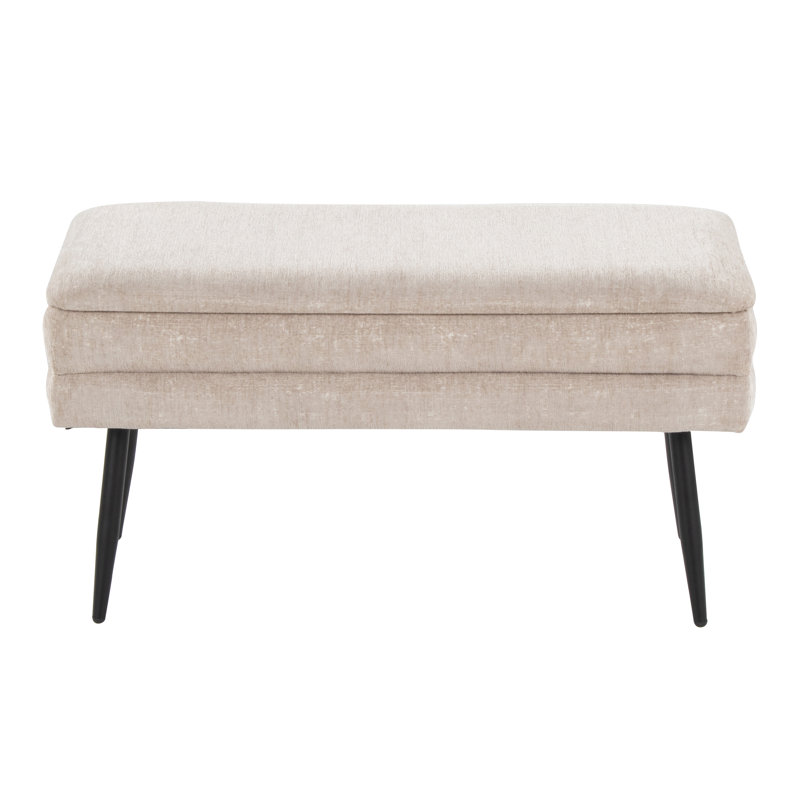 Banc de rangement contemporain en métal noir et tissu brun, Brown
