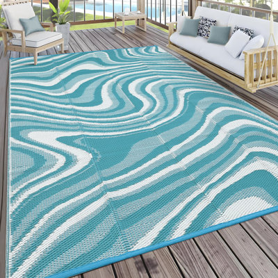 Outdoor Rug Reversible Outdoor Doormat Waterproof, Modern Plastic Straw, Abstract, Mark Resistant, Easy Clean, Portable, Low Pile, for Patio, Deck, Camping, RV
