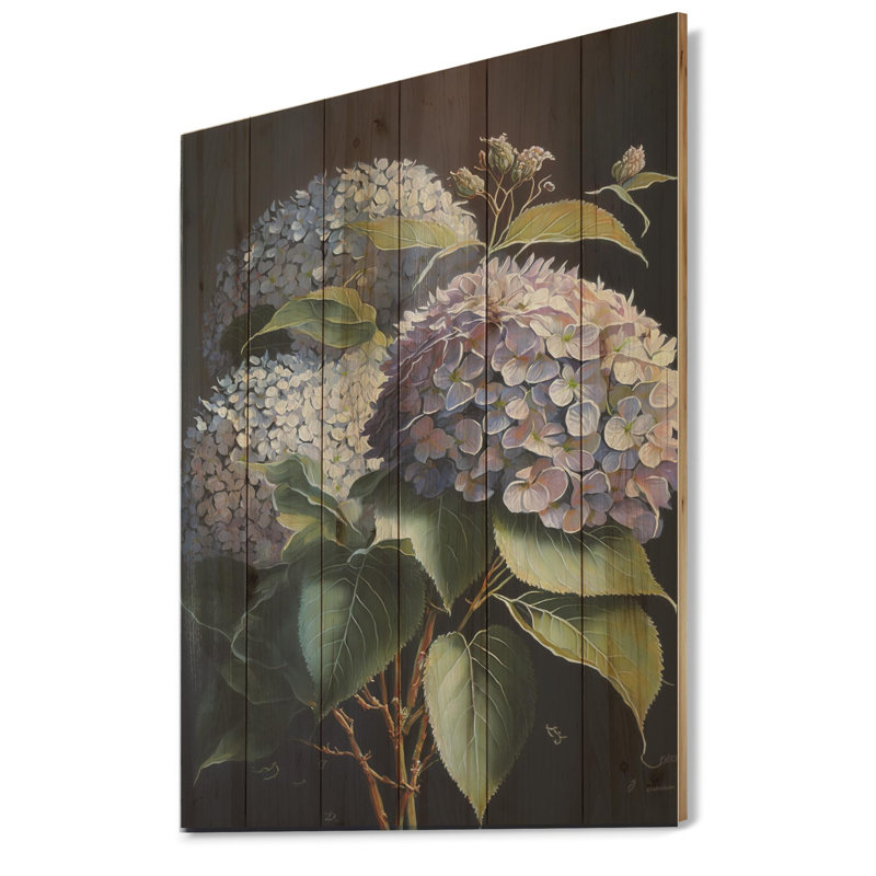 Hydrangena rétro mauve II - impression sur bois sans cadre, H 20 po x l 12 po x P 1 po