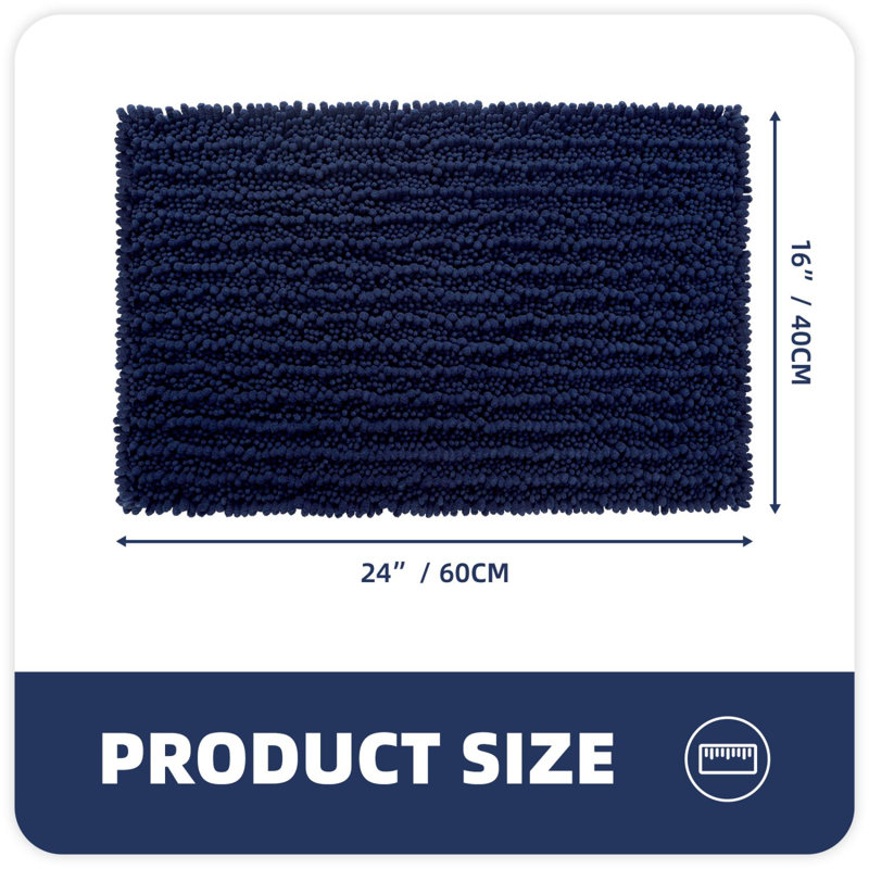 Tapis pour salle de bain Egista, L 16 po x L 24 po, Bleu marine