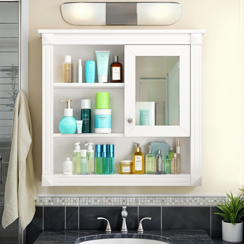 32" Medicine Cabinet with Mirror & Hidden Storage, White