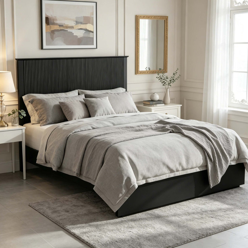 Solid Wood Bed Frame, Queen, Black