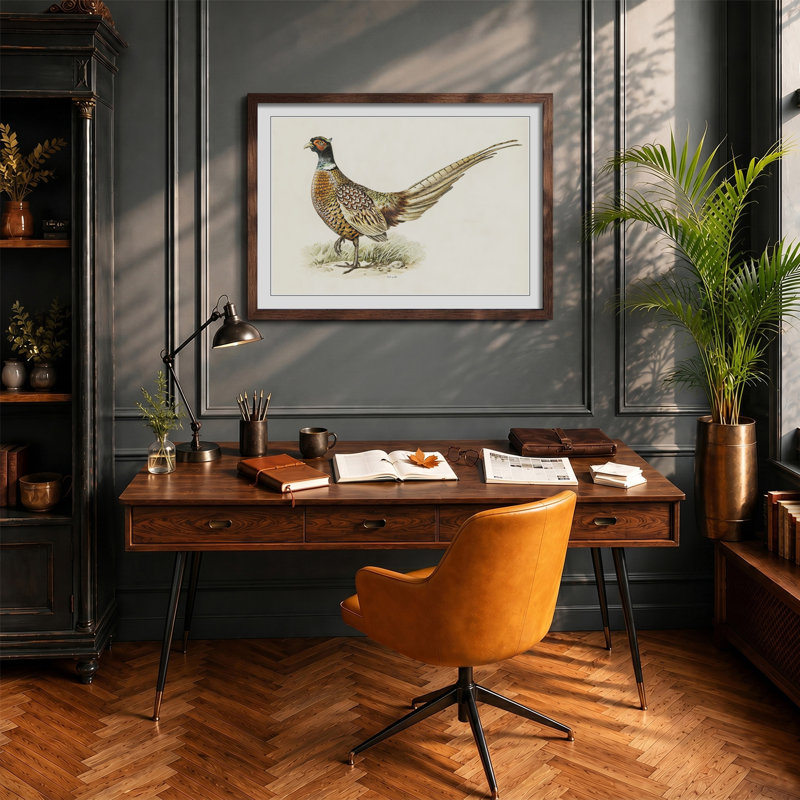 Ring - Necked Pheasant by Von Wright - Framed Print, 45cm H x 63cm W x 2cm D, Walnut