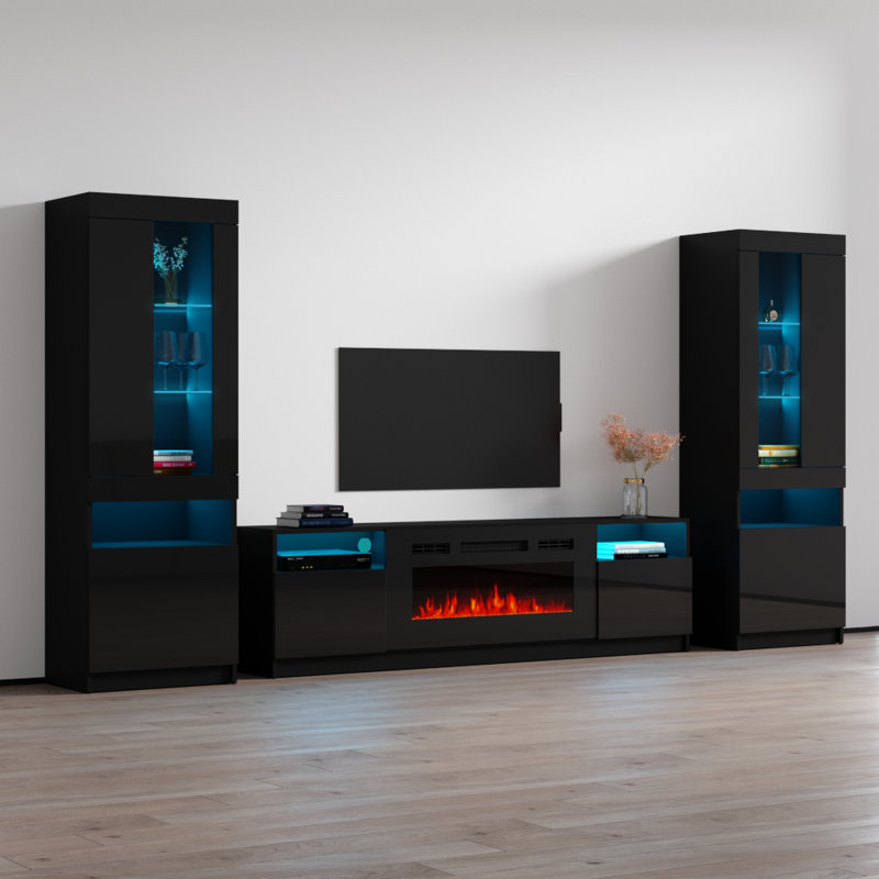 Delaine Entertainment Center for TVs up to 88" with Fireplace Included, Black