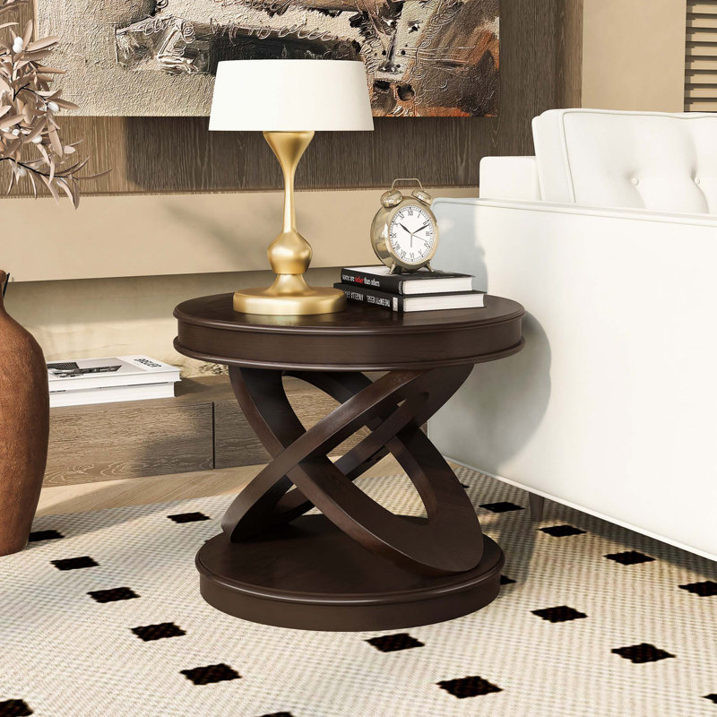 Retro Coffee Table Sets 3 Pieces, Living Room Table Set Include 44" Oval Coffee Table, Round End Table Set Of 2, Espresso