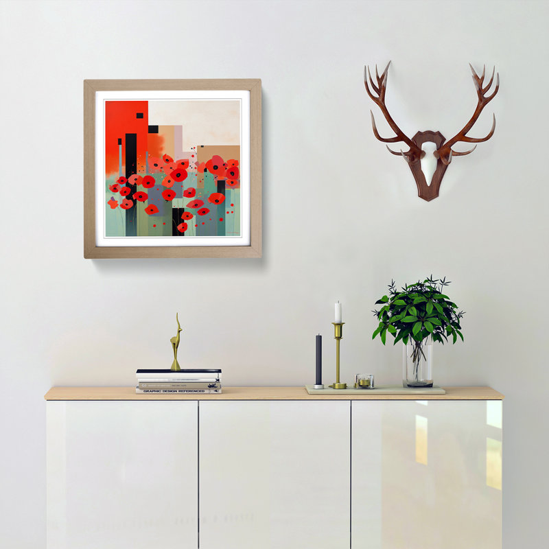 Poppy Field Suprematism - Framed Print, Oak