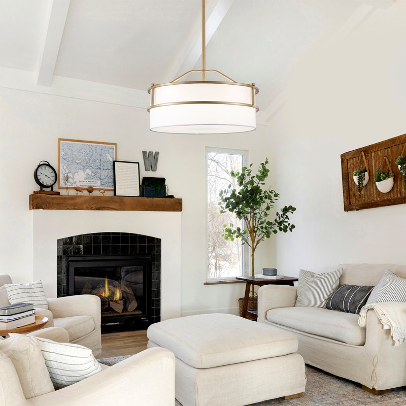 5 - Light Dimmable Drum Chandelier, Gold