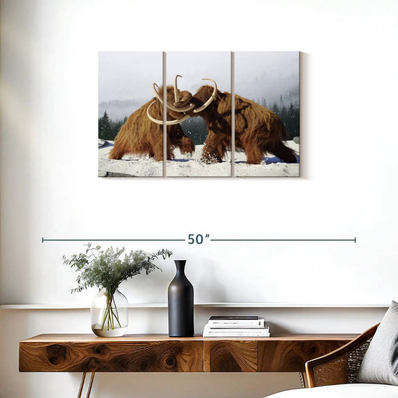 Brampt Fighting Woolly Mammoths, H 20 po x l 33 po