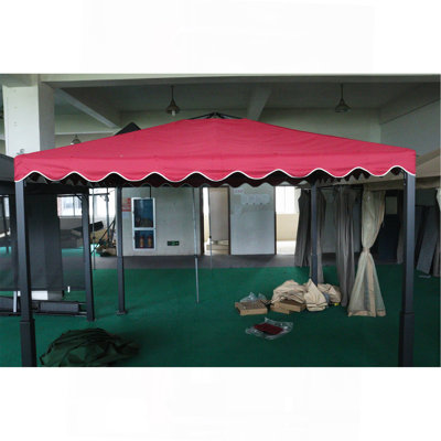 Auvent de remplacement pour abri de jardin d'extérieur 10 x 10 pi, toit de tente de pavillon à deux niveaux avec bordure ondulée (cadre non inclus) - Rouge