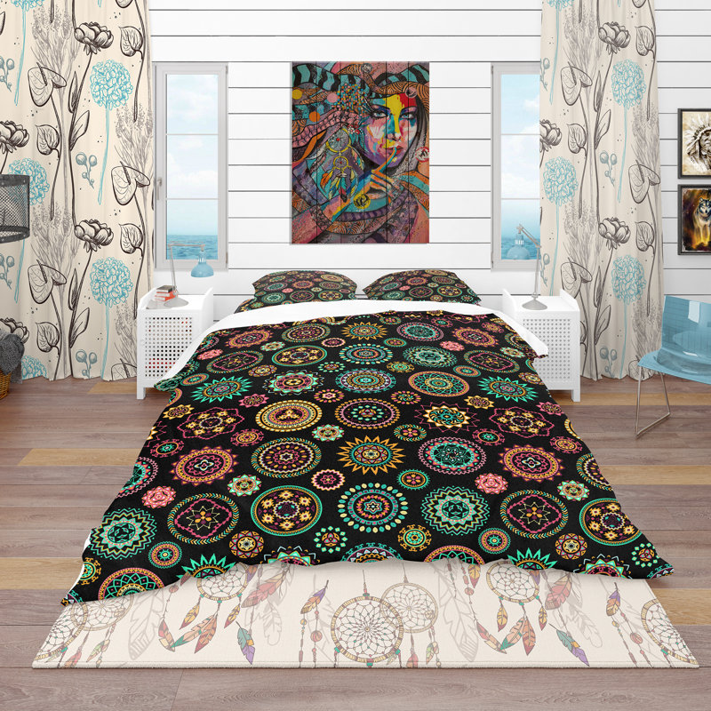 Geometric Round Ethnic Decorative Elements - Abstract Duvet Cover Set - Microfiber Polyester