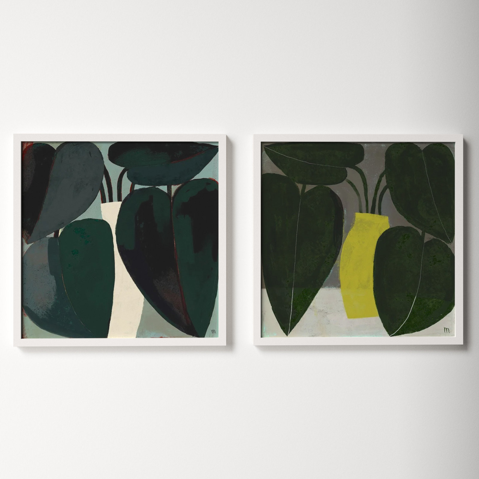Plant "Plant" 2-Piece Painting Set, 16" H x 16" W, White