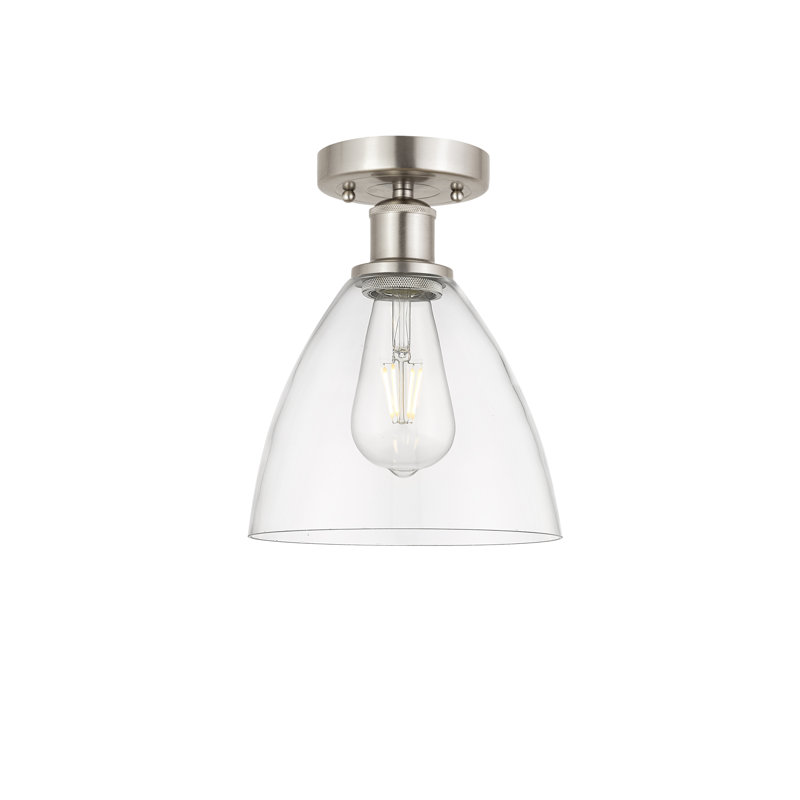 Plafonnier semi-encastré 1 lumière, Transparent, H 9,63 po x l 7,5 po x P 7,5 po, Nickel satiné brossé