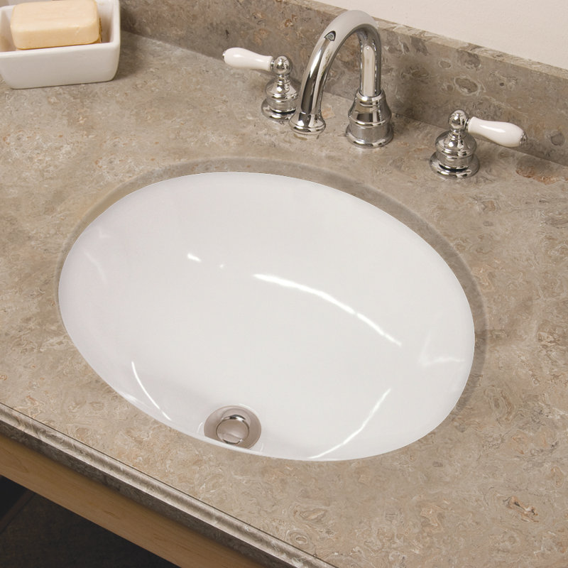 Lavabo de salle de bain ovale encastré blanc en porcelaine vitreuse Madison