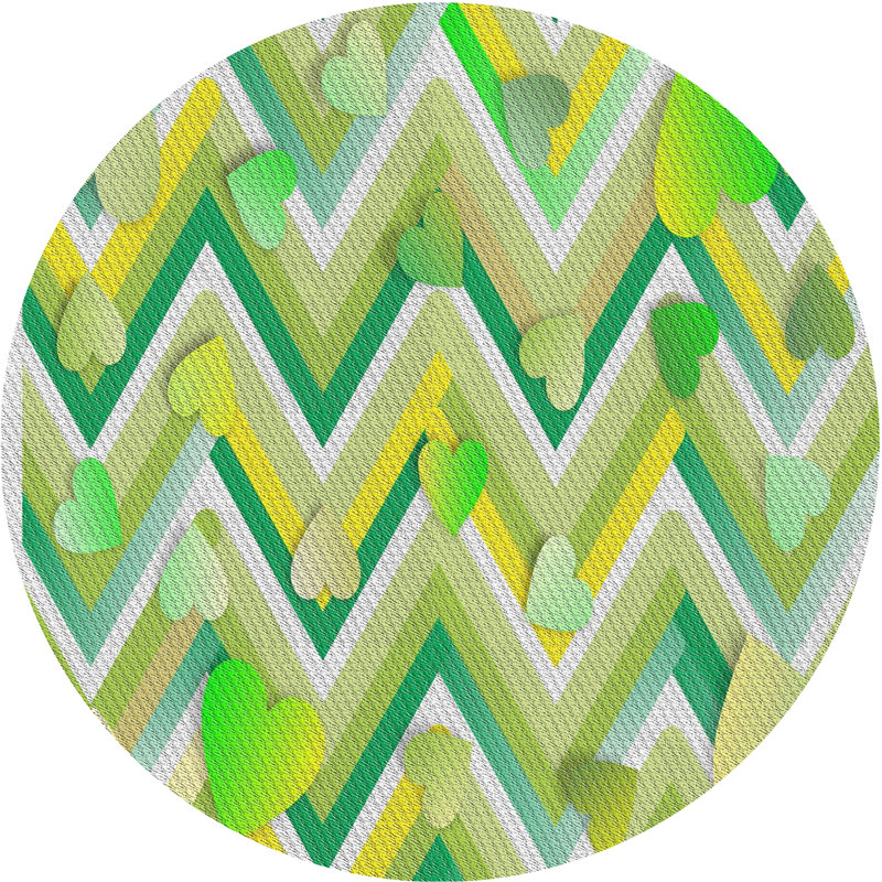 Chevron jaune/vert Tapis décoratif, Rond 7 pi