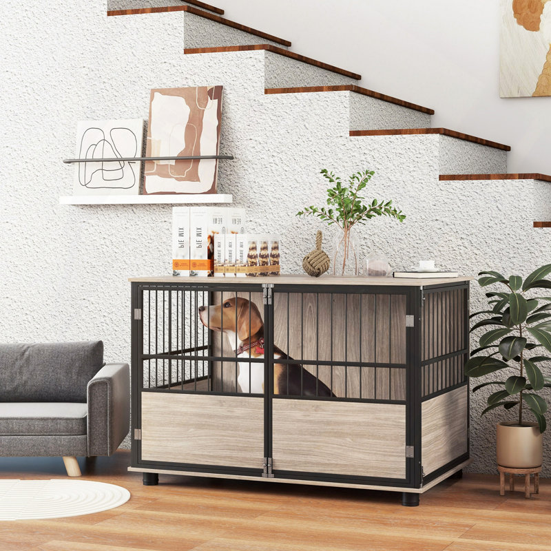 Table de bout pour chien 39,5 ", cage intérieure en bois pour chenil avec 3 portes, pour petits et grands chiens
