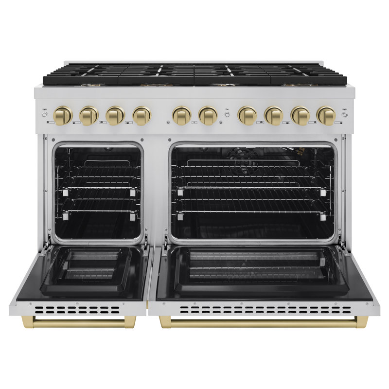 48" Stainless Steel Dual-Fuel Gas Range with Champagne Bronze Accents