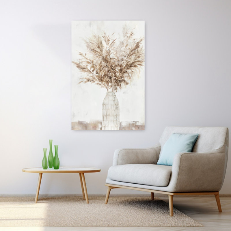 Pampas Vase I Delicate Elegant Serene Art, H 48 po x l 32 po