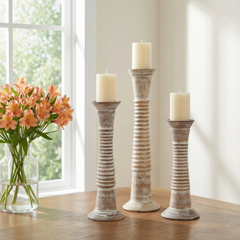 18.05'' H Solid Wood Tabletop Candlestick
