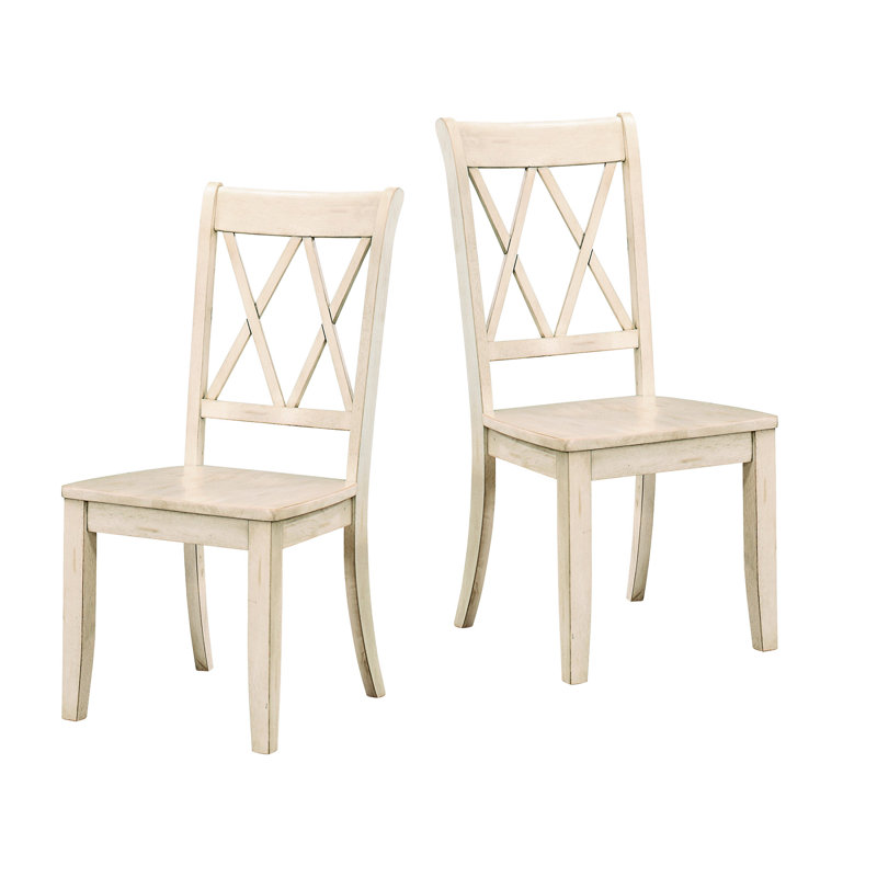 Casual Side Chairs Set Of 2 Pine Veneer Transitional Double-X Back Design Dining Room Furniture, White