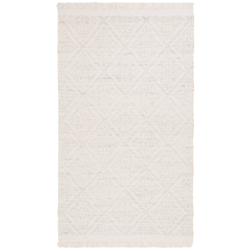 Kornelia Geometric Hand Flatweave Wool Area Rug in Ivory/Gray, Rectangle 6' x 9'