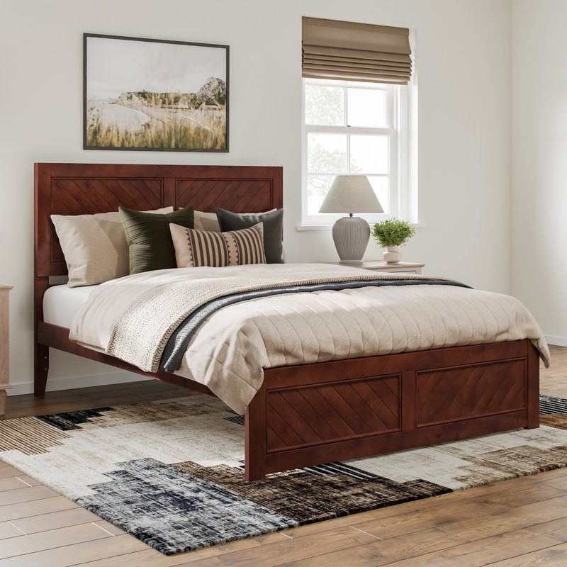  Jeinny Solid Wood Platform Bed with Matching Footboard, Walnut, Queen