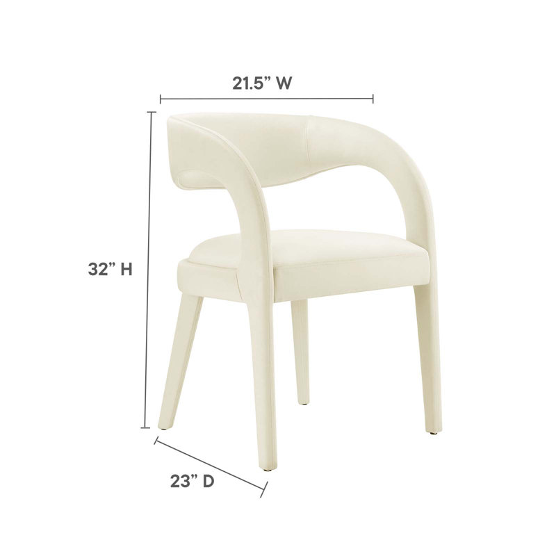 Ivory Velvet Upholstered Dining Chairs with Curved Backrest, Set of Two