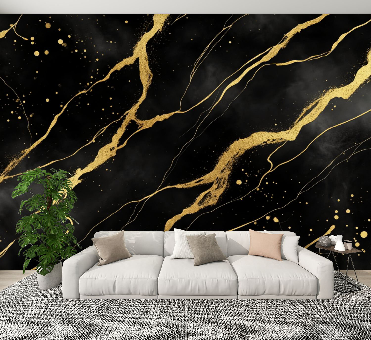 Red Barrel Studio Peel and Stick Wallpaper Abstract Black Gold Marble ...