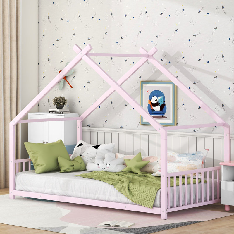Tomita Metal House Bed, Pink, Twin
