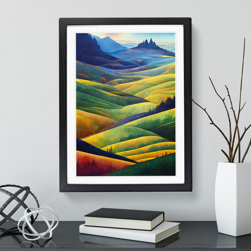 Meadow Landscape Watercolour No.3 - Framed Print, Black, 34cm H x 25cm W x 2cm D