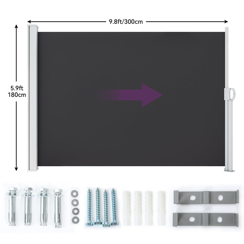 Edrosie Inc 118'' W D Polyester Cover Retractable Side Awning, 71" H x 118" W, Black