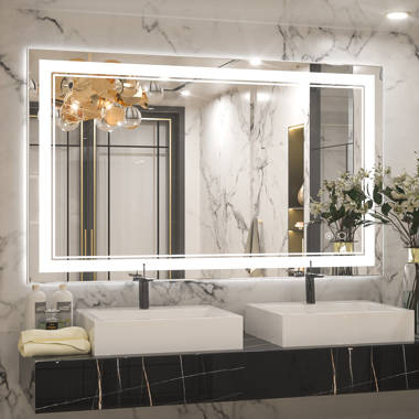 Remy 34 x 24 Rectangular Frameless Anti-Fog Aluminum Front-lit Tri-color  LED Bathroom Vanity Mirror with Smart Touch Control - JONATHAN Y