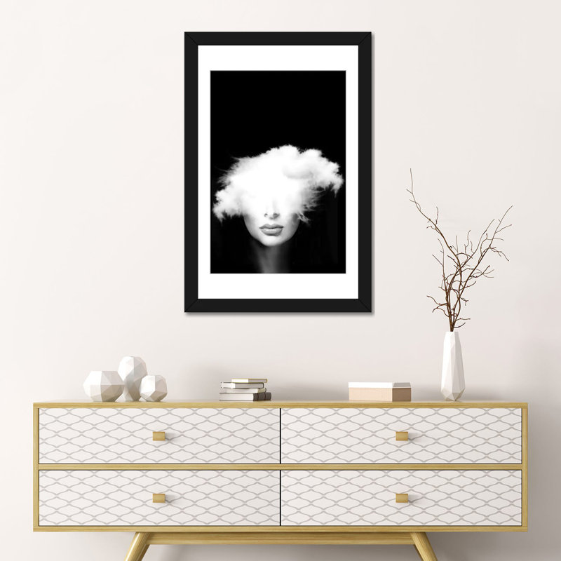 «Head in the Clouds», impression sur toile, H 32 po x l 24 po x P 1 po, Papier d'art encadré noir, Blanc