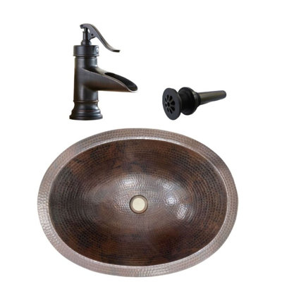 19" Oval Copper Bath Sink With 7" Faucet & Drain