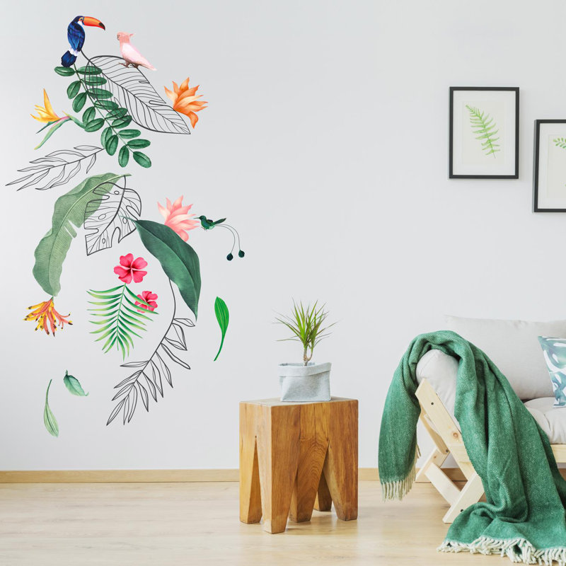 Adhésif décoratif contemporain feuilles tropicales et fleurs