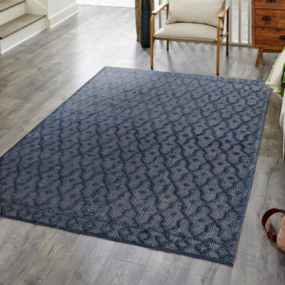 Tapis bleu marine en jute / sisal tissé à la main