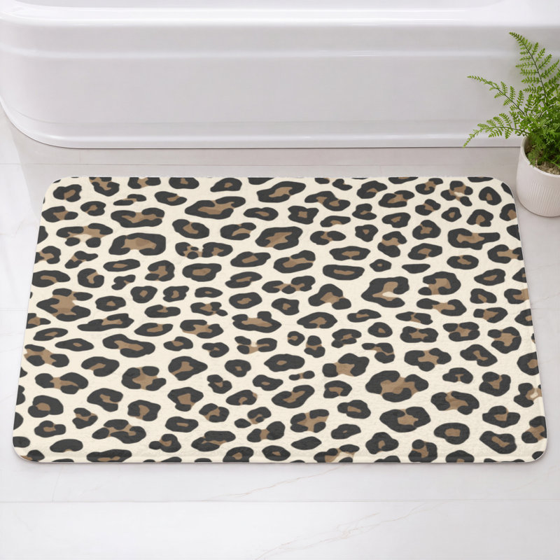 Tapis de bain à motif léopard, L 34 po x L 21 po, Beige noir