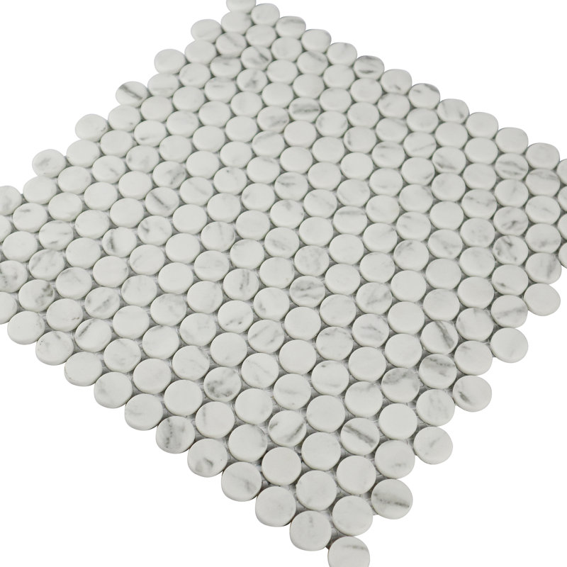 Stantonsburg 12" x 12" Penny Round Glass Mosaic Wall Tile, White