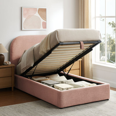 Doron Twin Fabric Upholstered Storage Platform Bed Frame in Blush