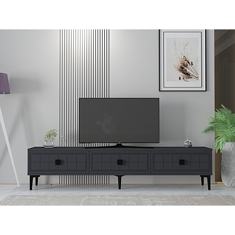 Modern Anthracite TV Stand, 71.0 x 16.1 x 12.0 inches | 100% Melamine Coated Particle Board, Thickness: 0.7 inches | Wall-Mountable Design, Stylish Geometric Aesthetic, Perfect for Contemporary Living Rooms