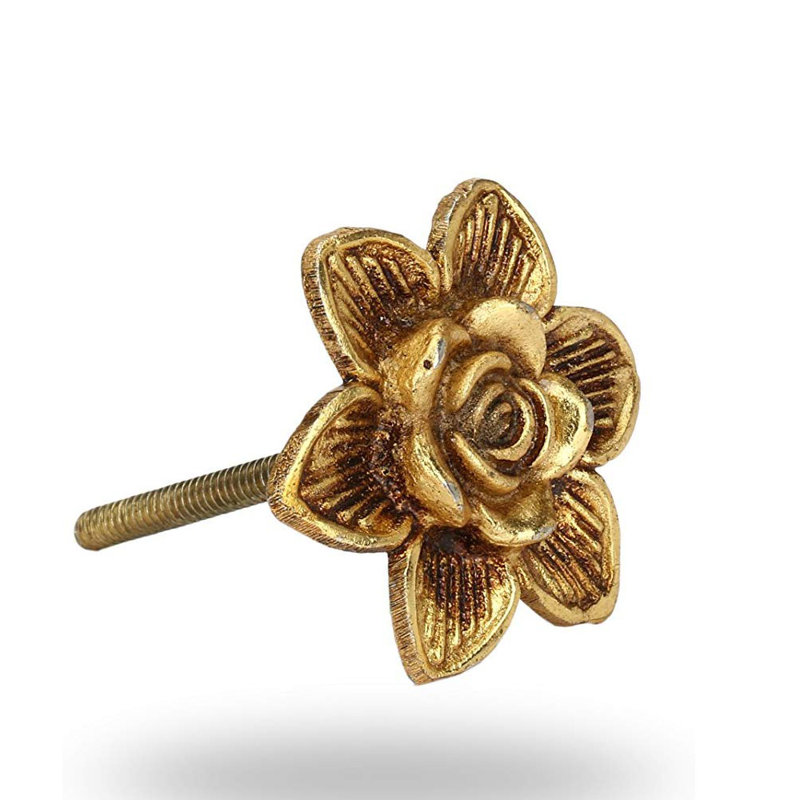Set of 6 Antique Gold Flower Metal Cabinet Knobs