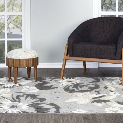 Tapis floral intérieur / extérieur gris