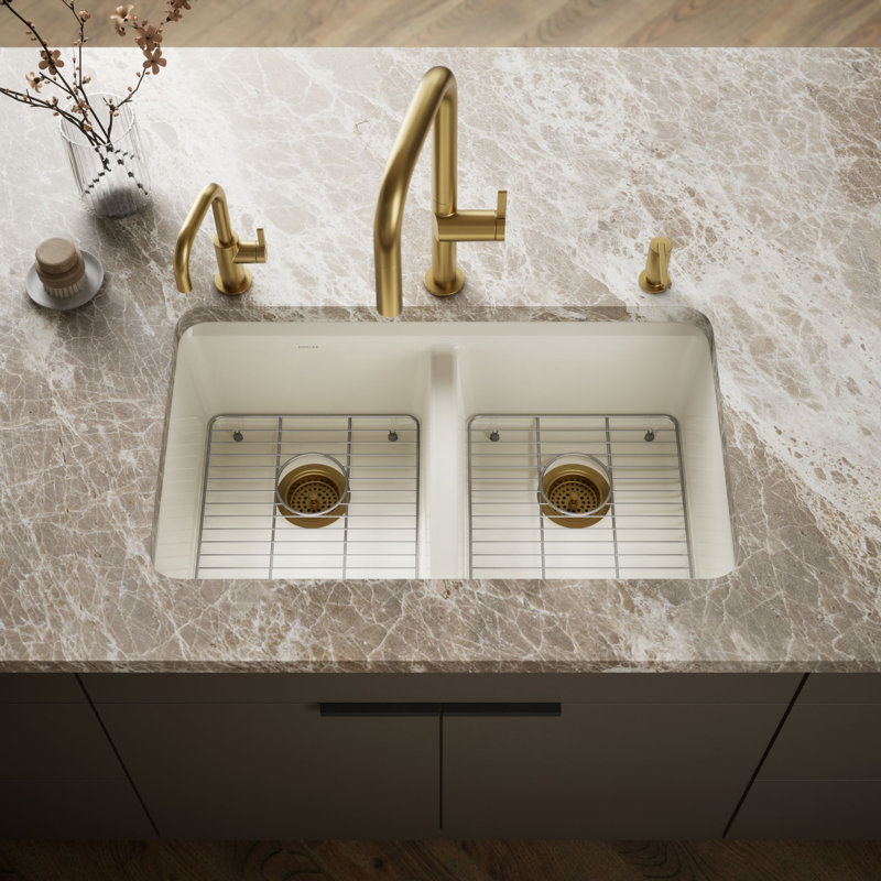 Riverby 33 In. Undermount Double-Bowl Kitchen Sink, Biscuit
