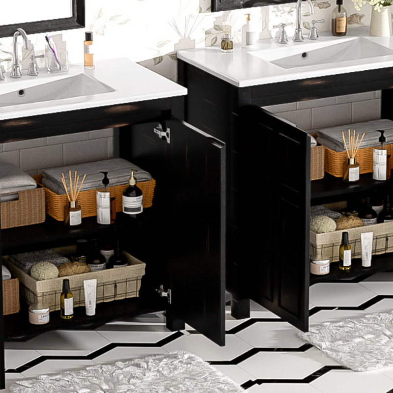 Ensemble de meuble-lavabo 72 po avec lavabos doubles (séparés), lavabos doubles en céramique, portes à fermeture en douceur et tablette réglable - Armoire de rangement espresso rétro pour une organisation de salle de bain élégante