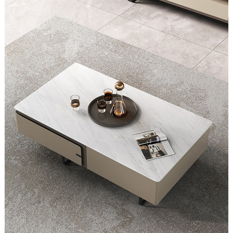 Modern minimalist marble coffee table, 16.14" H x 51.18" L x 27.56" W