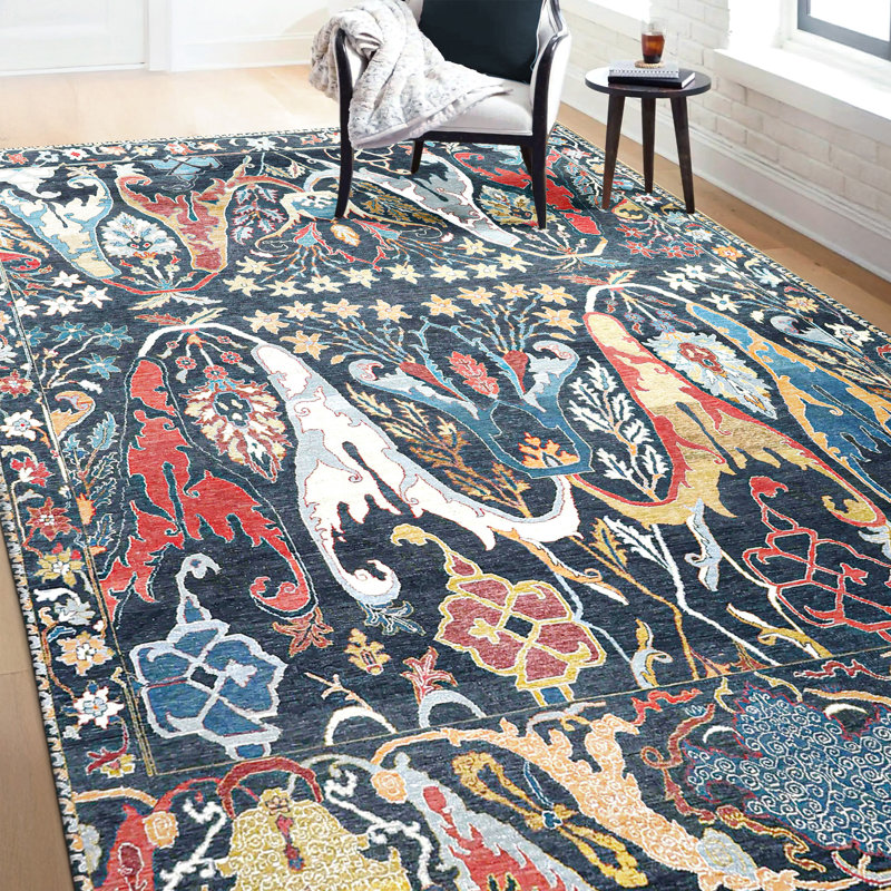 Hand Knotted Wool Area Rug in Charcoal, Rectangle 5' x 8'